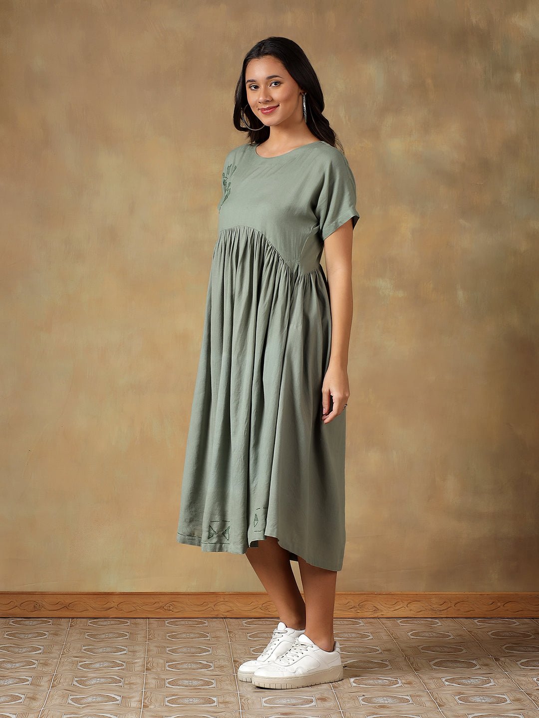 Cotton Chikankari Maxi Dress | Hand Embroidered Lucknowi Dress – Womens Dress on Brown Living™. SKU: IHTCD02SG. Img 13.