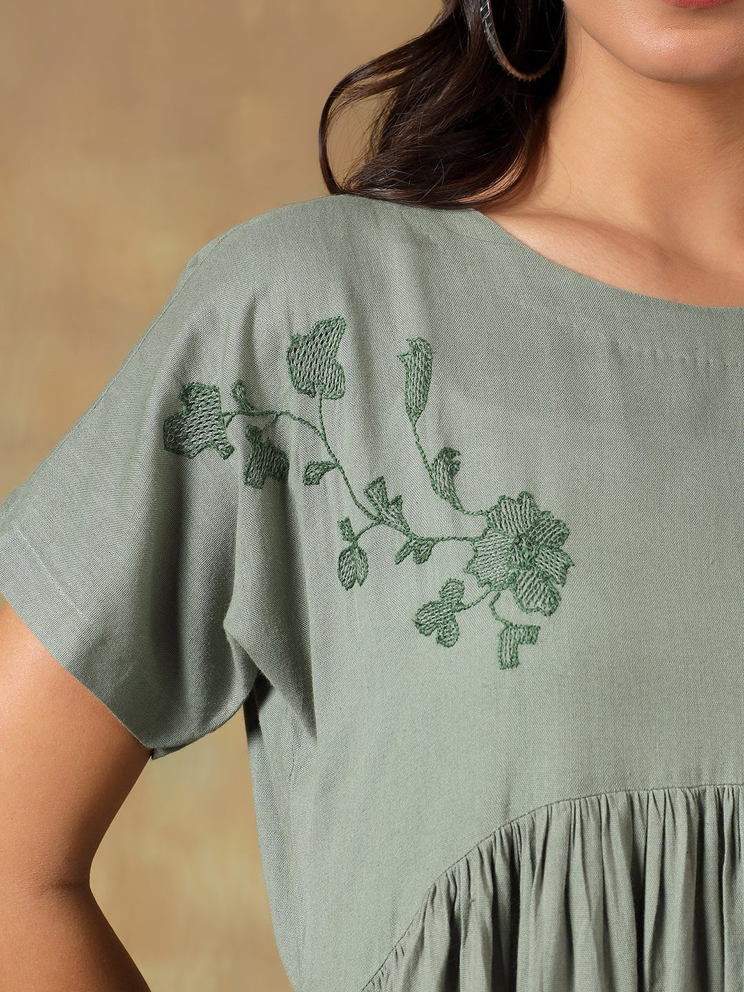 Cotton Chikankari Maxi Dress | Hand Embroidered Lucknowi Dress – Womens Dress on Brown Living™. SKU: IHTCD02SG. Img 10.