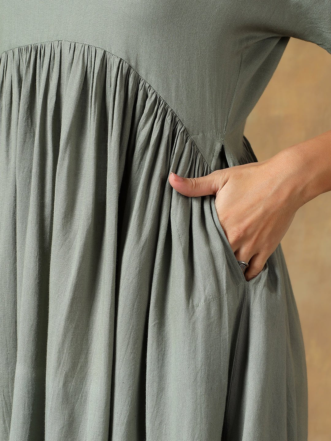 Cotton Chikankari Maxi Dress | Hand Embroidered Lucknowi Dress – Womens Dress on Brown Living™. SKU: IHTCD02SG. Img 9.