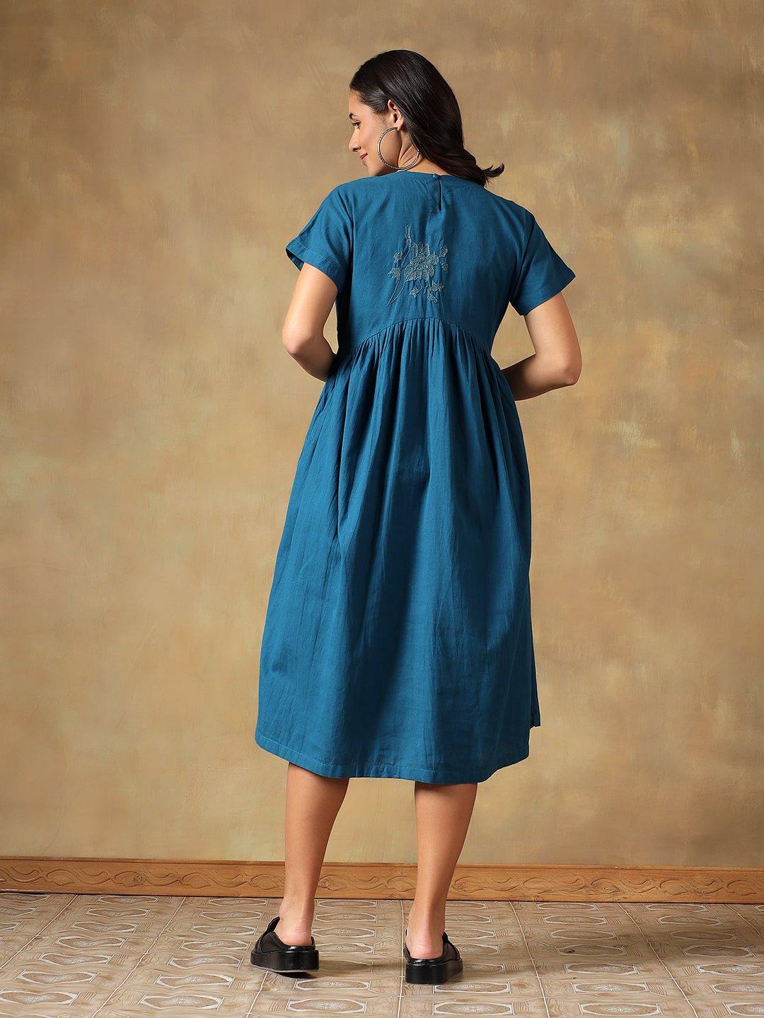 Cotton Chikankari Maxi Dress | Hand Embroidered Lucknowi Dress – Womens Dress on Brown Living™. SKU: IHTCD02ST. Img 7.