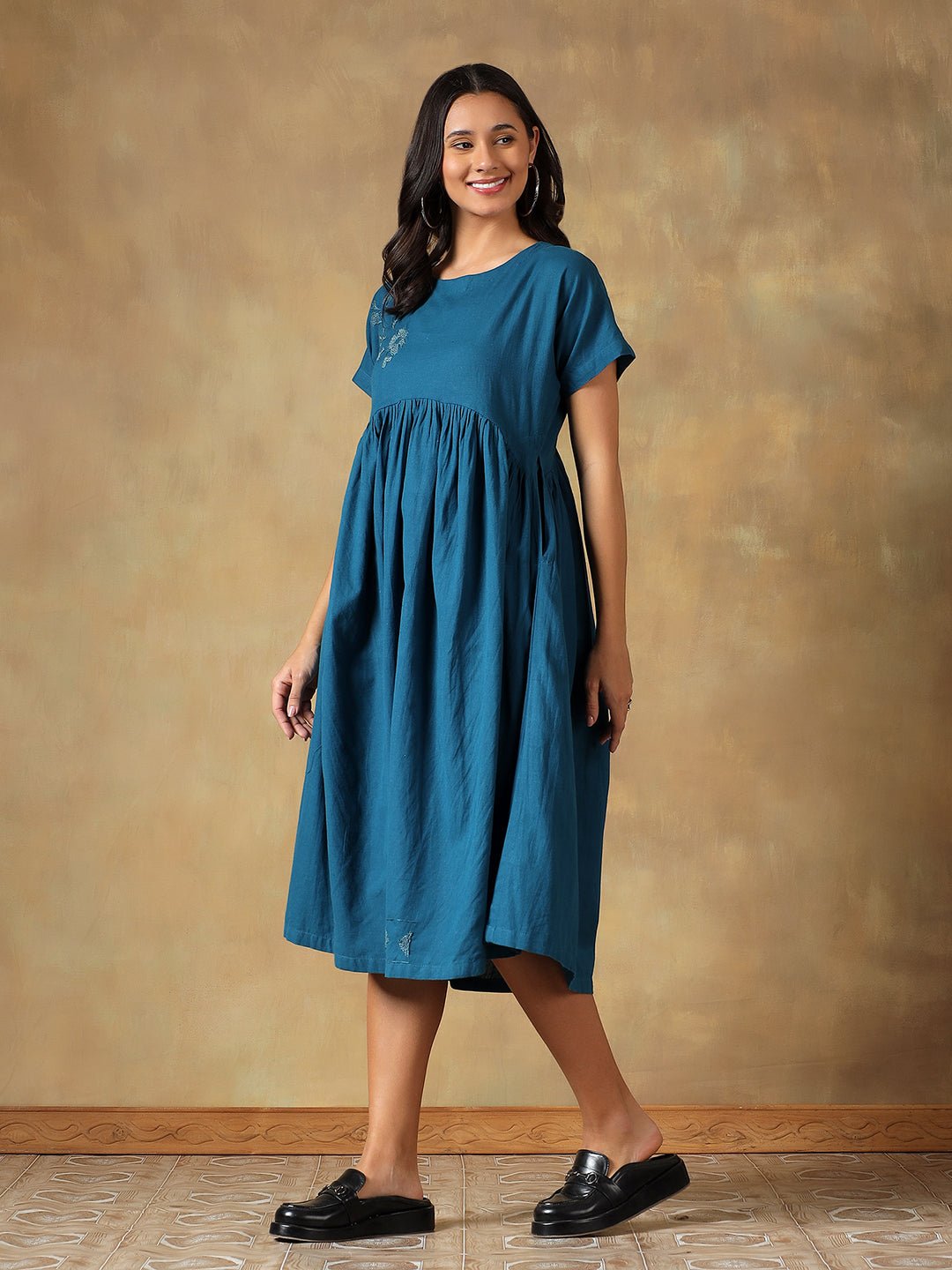 Cotton Chikankari Maxi Dress | Hand Embroidered Lucknowi Dress – Womens Dress on Brown Living™. SKU: IHTCD02ST. Img 6.