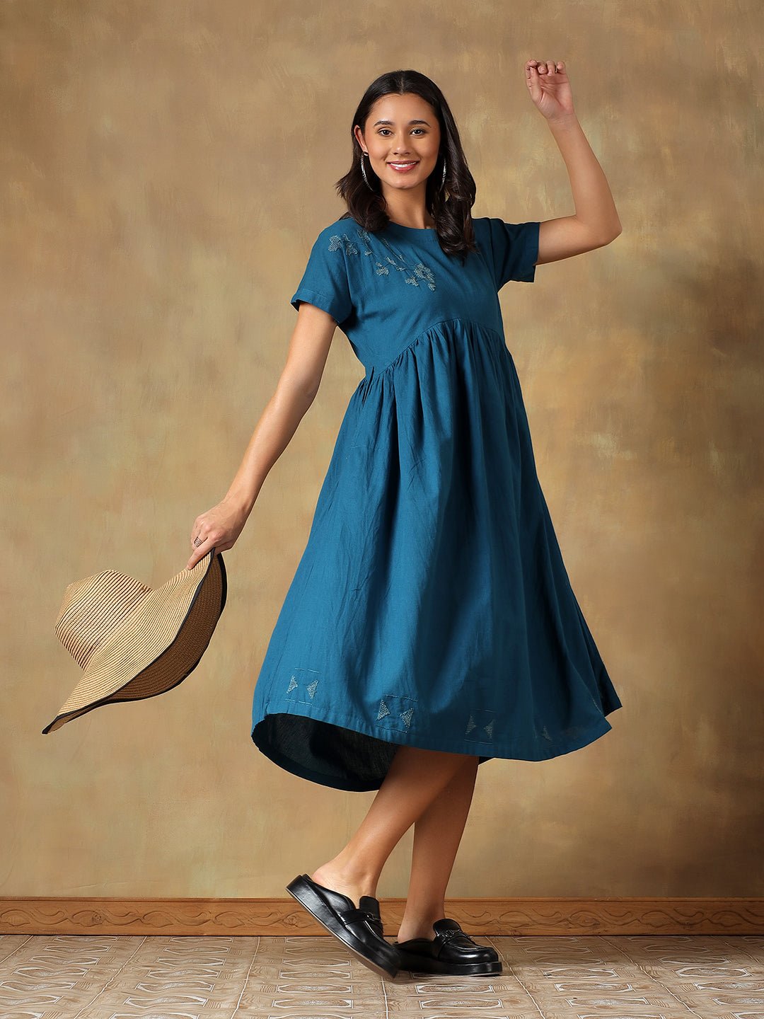 Cotton Chikankari Maxi Dress | Hand Embroidered Lucknowi Dress – Womens Dress on Brown Living™. SKU: IHTCD02ST. Img 3.