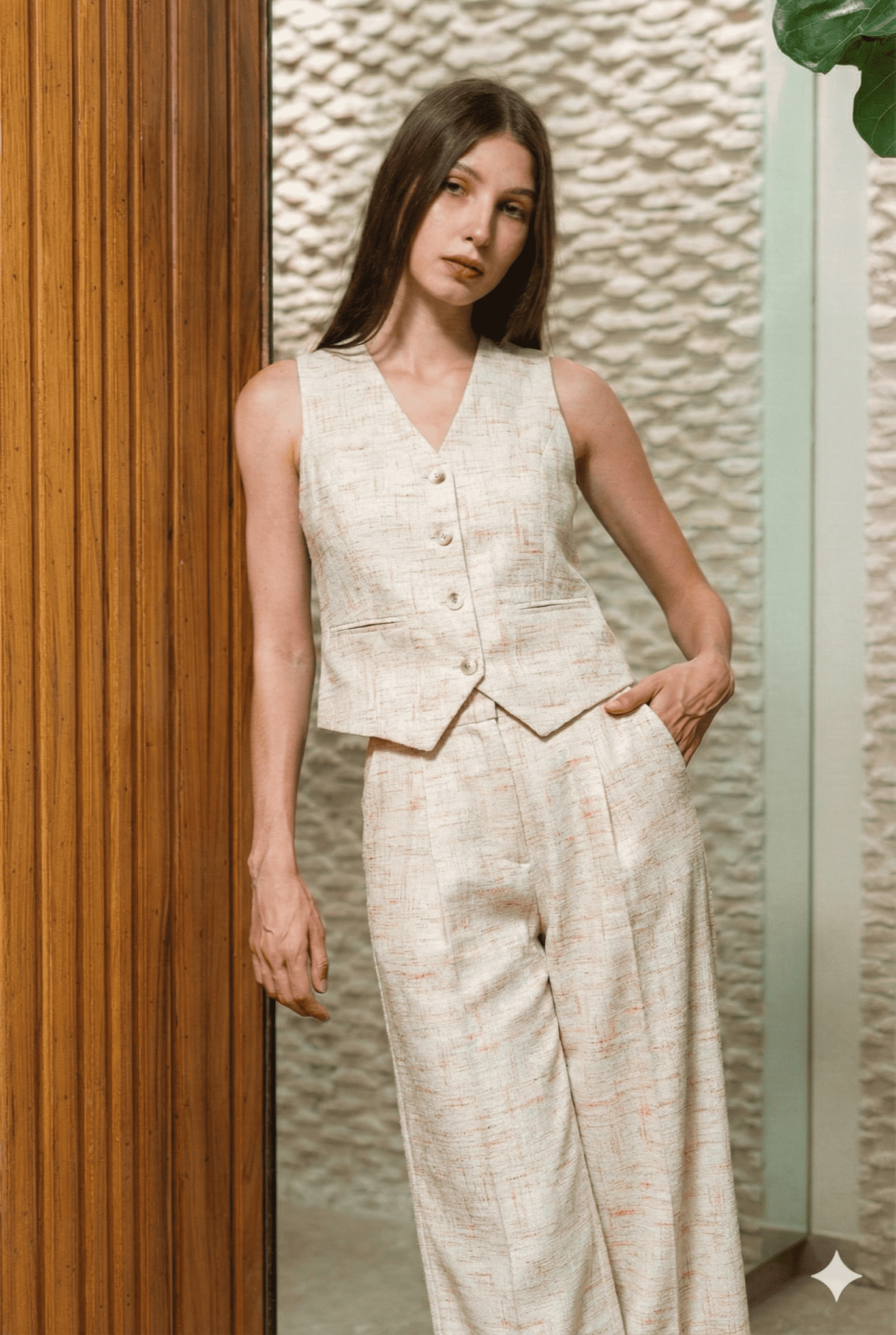 Cotton Co - Ord Set | Sleeveless V - Neck Vest & Straight - Leg Trousers – Womens Co - Ord Sets on Brown Living™. SKU: BL_HOA93. Img 2.