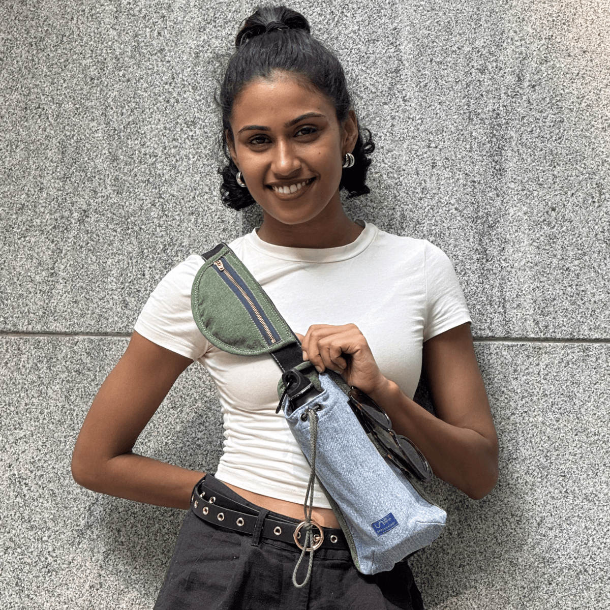 Cotton Crossbody Sling Bag with Bottle Holder - Main Image