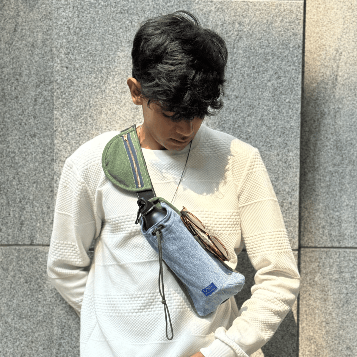 Cotton Crossbody Sling Bag with Bottle Holder – Sling Bag on Brown Living™. SKU: UNBHUJA7003099. Img 5.