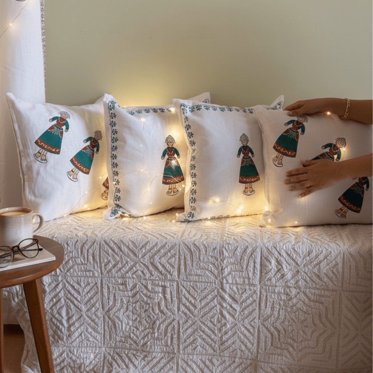 Cotton Cushion Cover - Traditional Doll Print - Set of 4 – Covers & Inserts on Brown Living™. SKU: CUSDOLLGREEN444. Img 10.