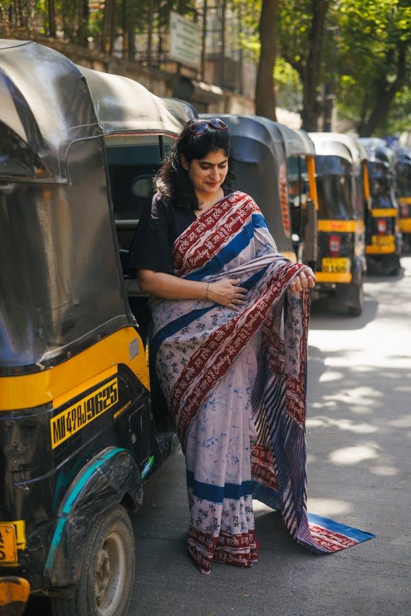 Cotton Indigo plain Bombay Meri Jaan – Womens Saree on Brown Living™. SKU: K - 939. Img 4.