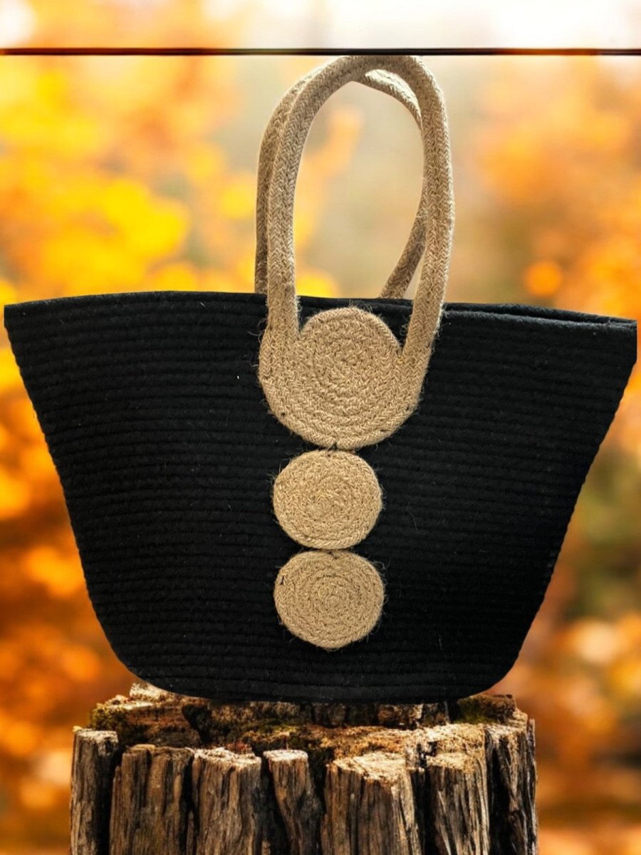 Cotton Jute Tote Bags – Womens Bag by ONEarth available on Brown Living™. Black Boat Shape . SKU: OEPBB1a. Img 11.