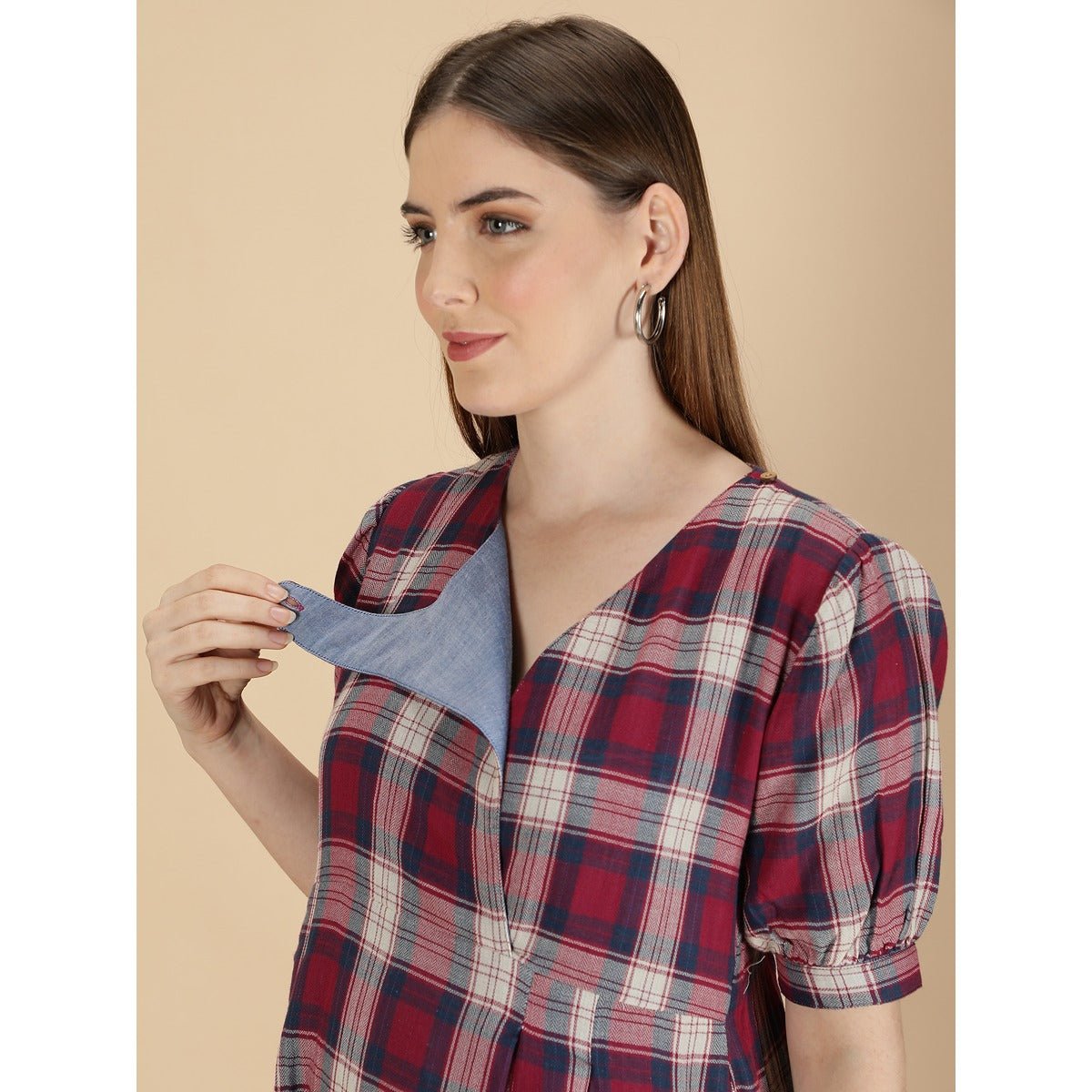 Cotton Maternity Dress for Women | Dusky Pink & Blue – Womens Maternity Wear on Brown Living™. SKU: MCBL162. Img 4.