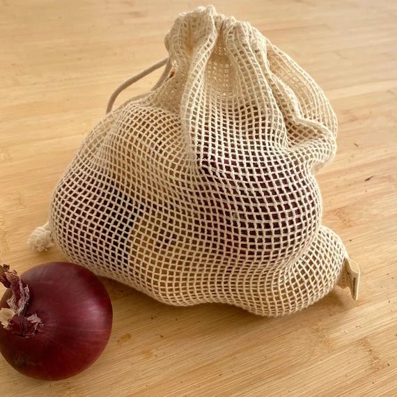 Cotton Refrigerator Mesh Bags - Set of 3 – Fridge Vegetable Bags by ONEarth available on Brown Living™. 2 shoulder bag orange. SKU: OEP916. Img 18.