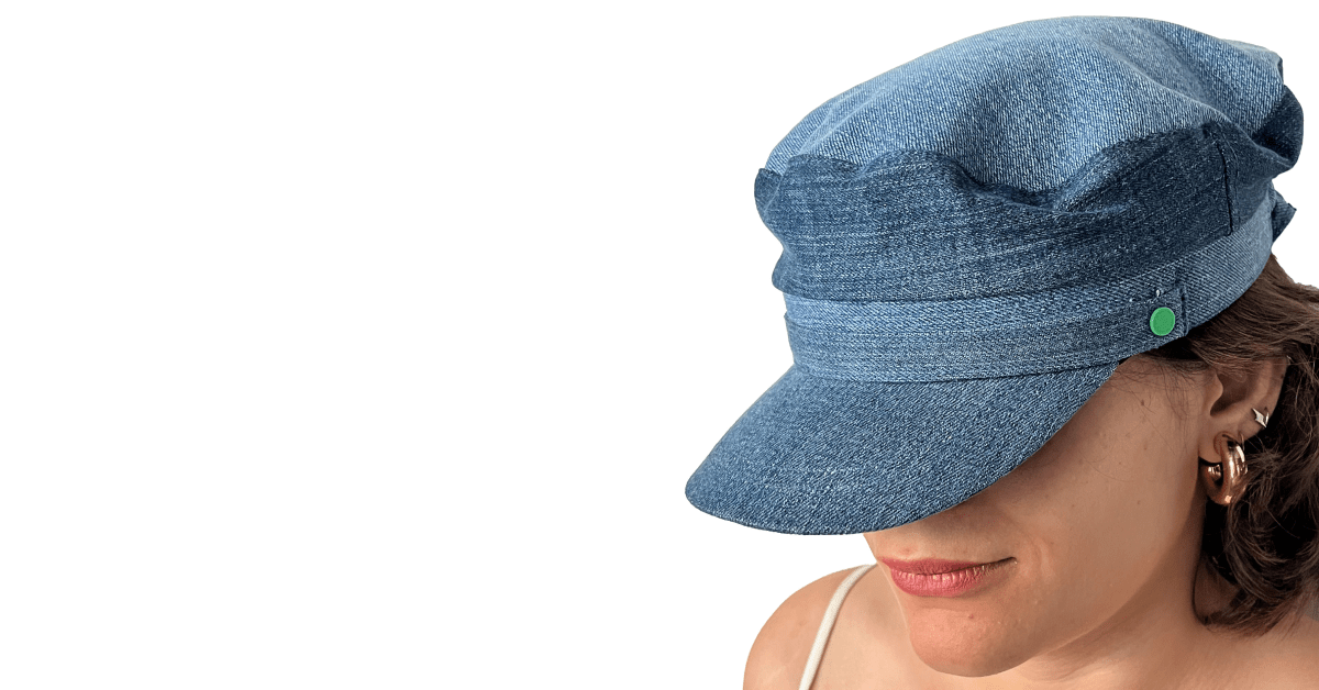 Cotton Upcycled Denim Sailor Hat for Women & Men – Womens Hat on Brown Living™. SKU: UNBHUJA7003078. Img 2.