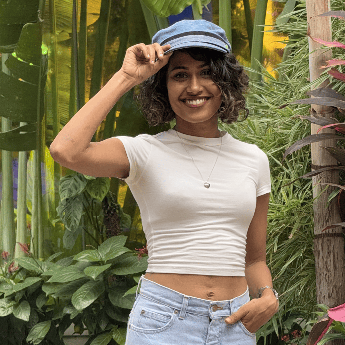 Cotton Upcycled Denim Sailor Hat for Women & Men – Womens Hat on Brown Living™. SKU: UNBHUJA7003078. Img 8.