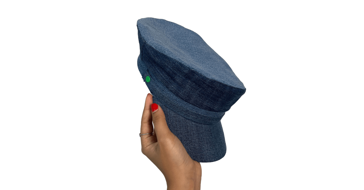 Cotton Upcycled Denim Sailor Hat for Women & Men – Womens Hat on Brown Living™. SKU: UNBHUJA7003078. Img 3.