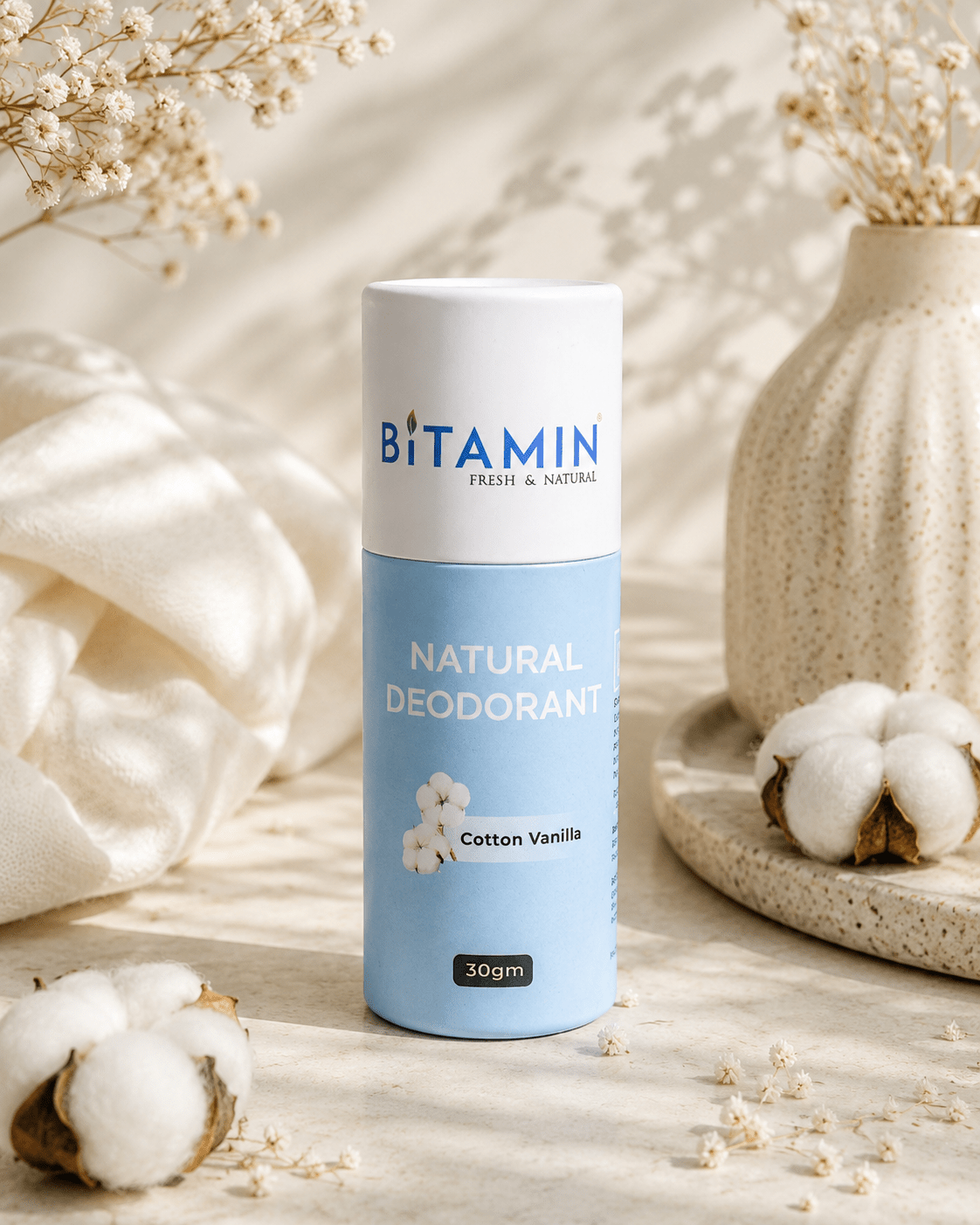 Cotton Vanilla Natural Deodorant - 30g – Deodorant on Brown Living™. SKU: cottonvanillaeco. Img 1.