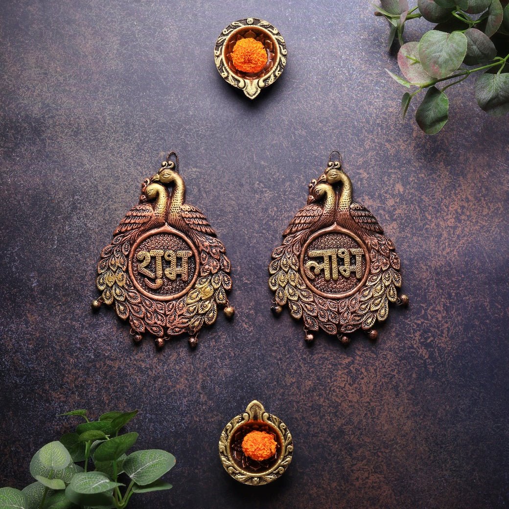 Couple Peacock Subh Labh Set – Festive Decor – Home Decor on Brown Living™. SKU: D9. Img 3.