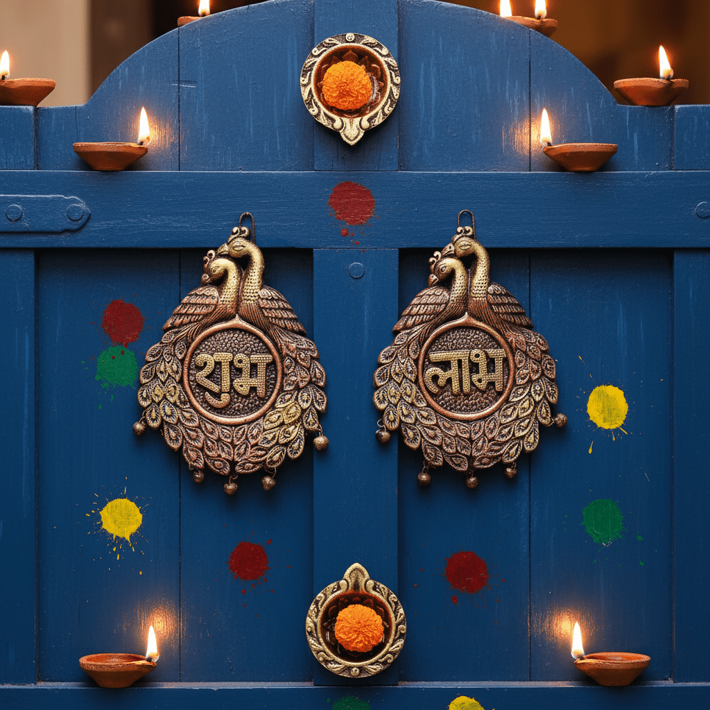Couple Peacock Subh Labh Set – Festive Decor – Home Decor on Brown Living™. SKU: D9. Img 2.