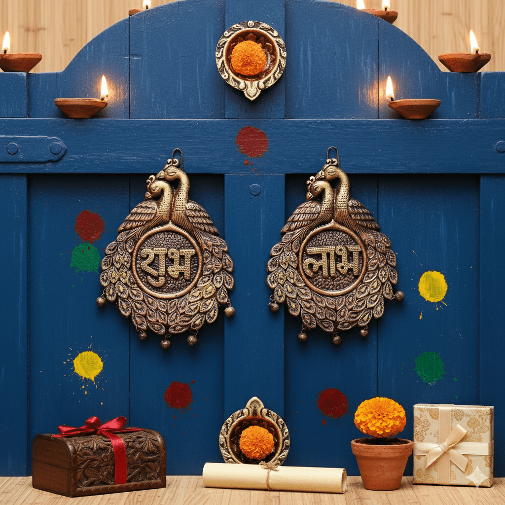 Couple Peacock Subh Labh Set – Festive Decor – Home Decor on Brown Living™. SKU: D9. Img 7.