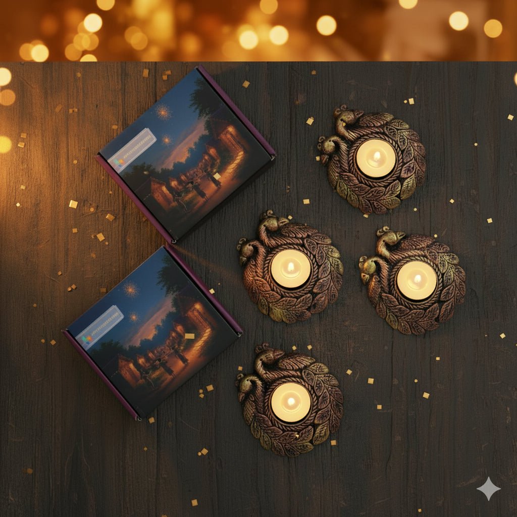 Couple Peacock T - Light Diya Set – Festive Decor – Home Decor on Brown Living™. SKU: D41. Img 5.