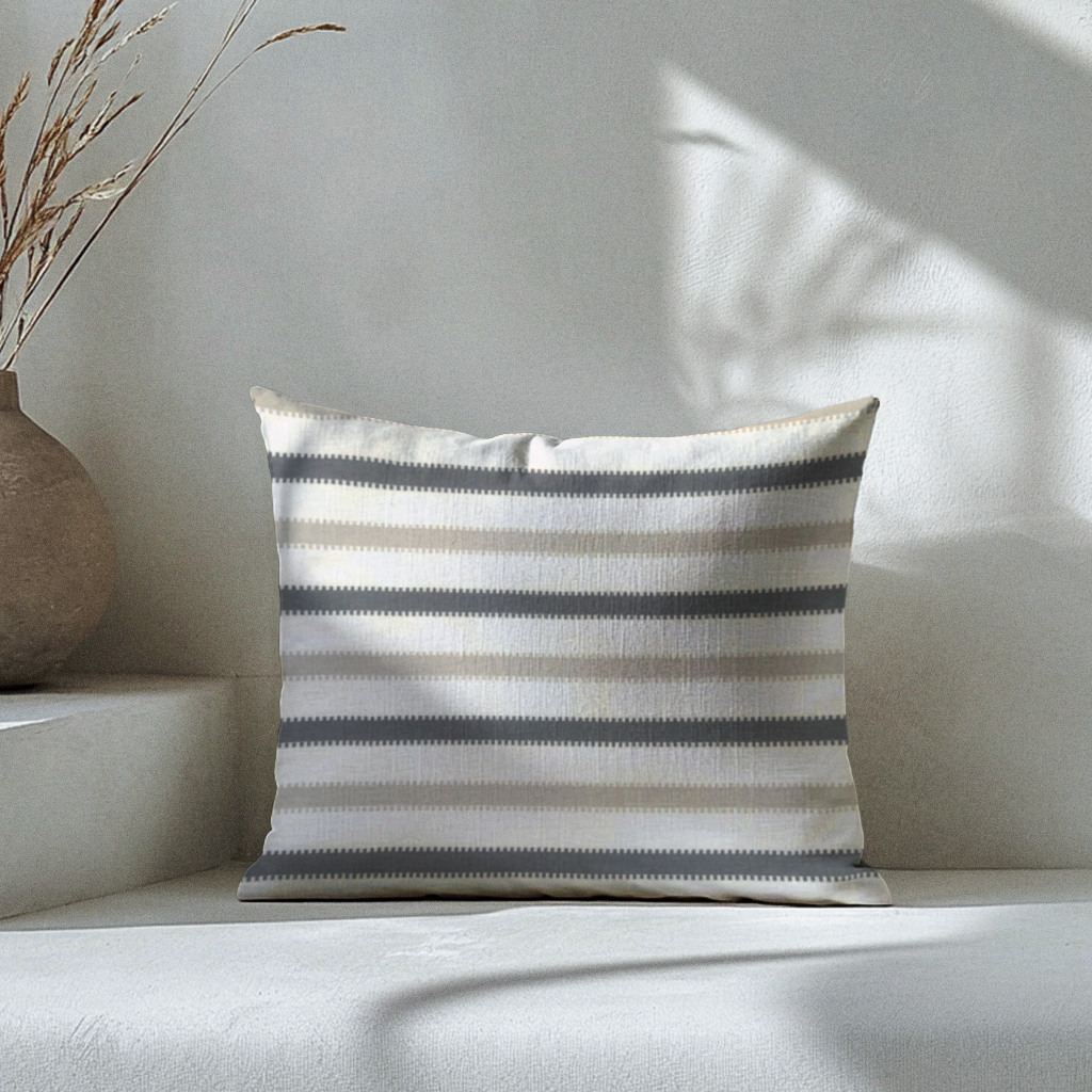 Oslo Black and Beige Striped Cotton Cushion Cover