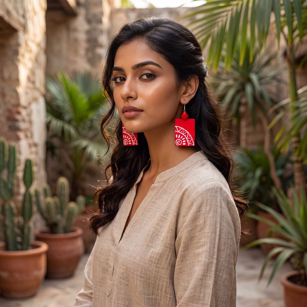 Cranberry Handpainted Earrings – Artisan Handcrafted Statement Jewelry – Jewellery on Brown Living™. SKU: AMEARCranberry. Img 6.