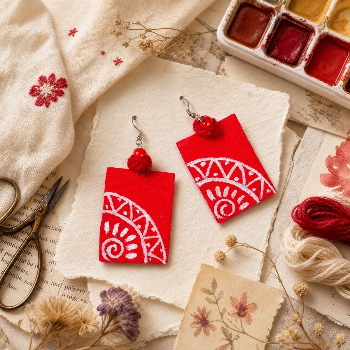 Cranberry Handpainted Earrings – Artisan Handcrafted Statement Jewelry – Jewellery on Brown Living™. SKU: AMEARCranberry. Img 4.