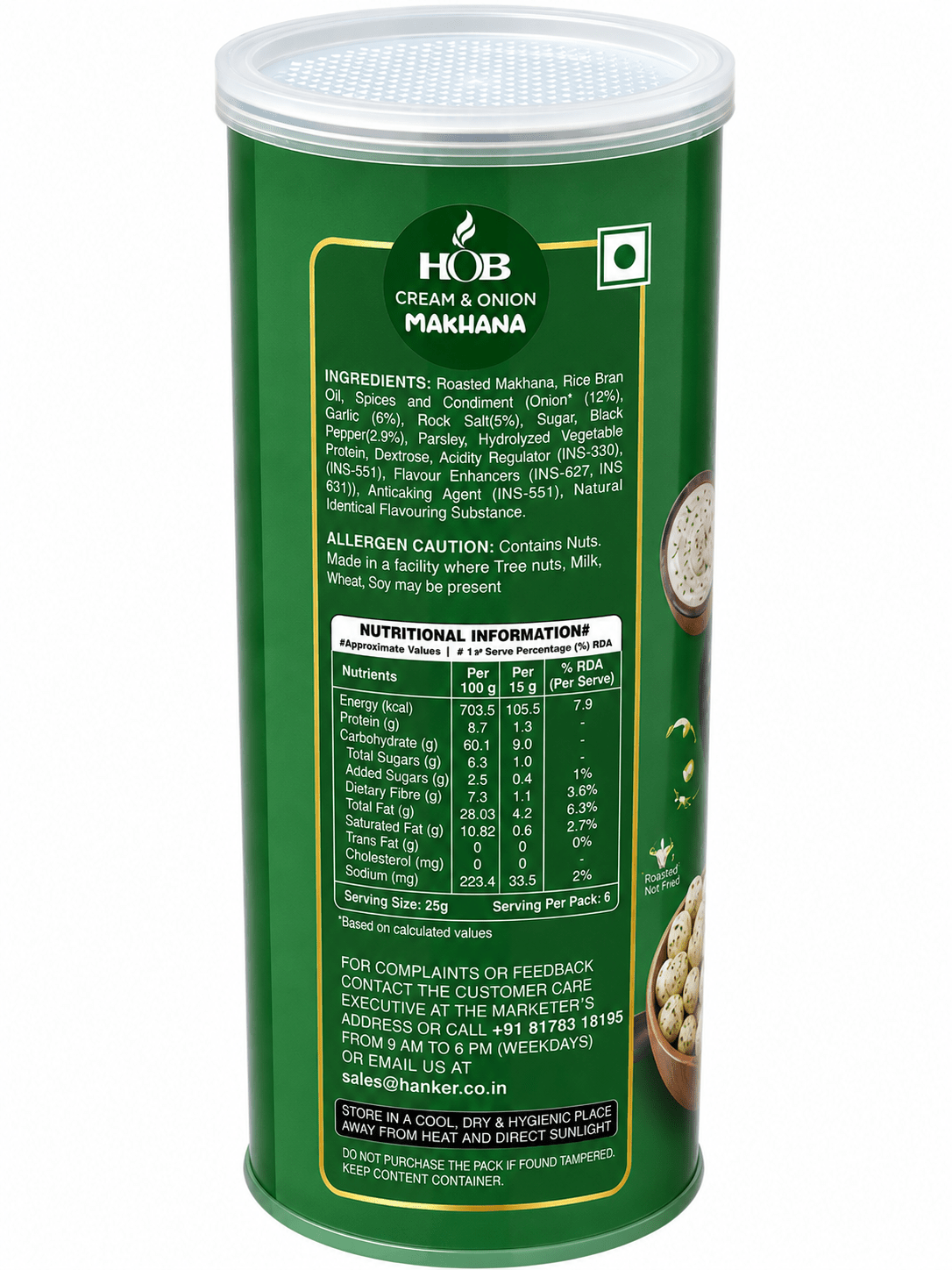 Cream & Onion Makhana 60g | Roasted Fox Nuts Savoury Snack – Healthy Snacks on Brown Living™. SKU: HGE0004. Img 3.