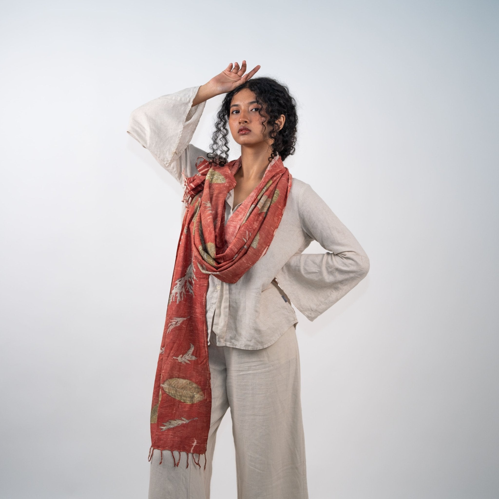 Crimson Eri Silk Scarf – Handcrafted Natural Silk Stole – Womens Scarf on Brown Living™. SKU: scarfcrimsoneri. Img 5.