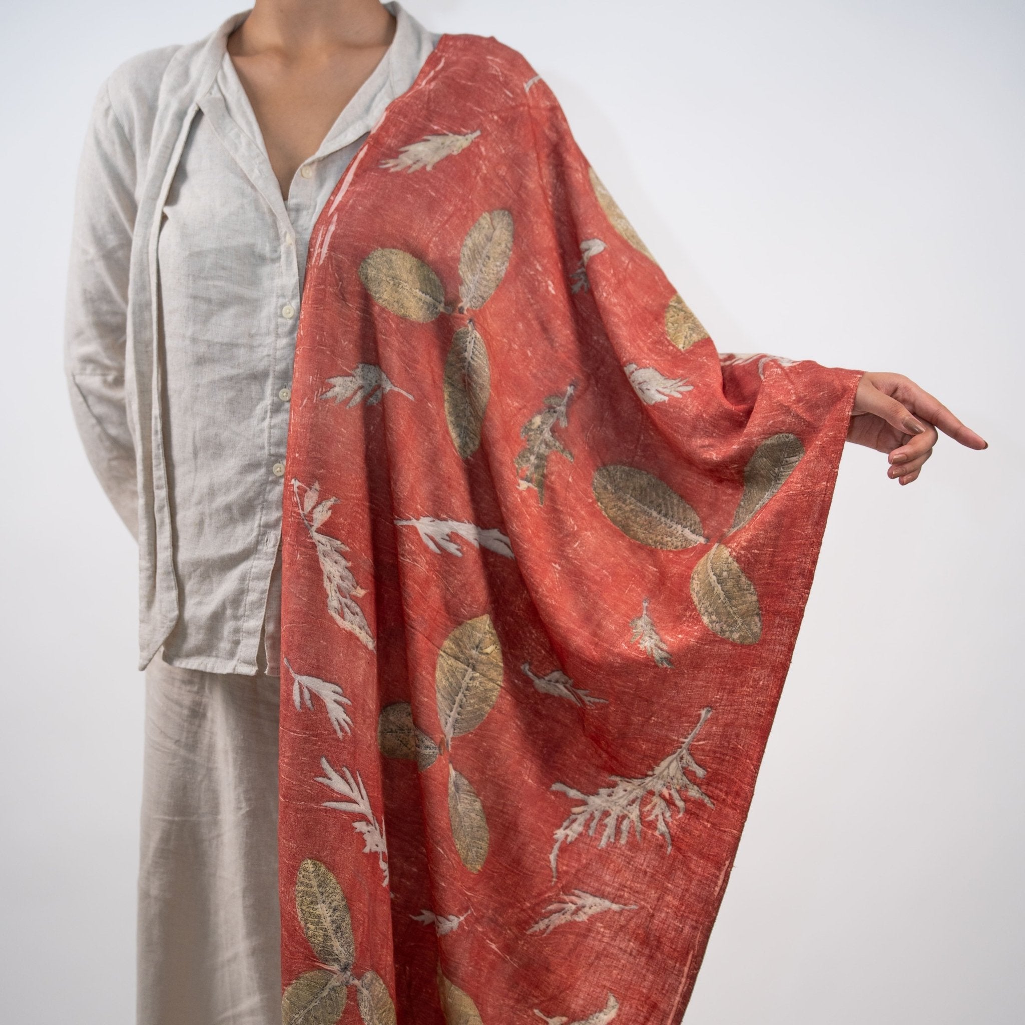 Crimson Eri Silk Scarf – Handcrafted Natural Silk Stole – Womens Scarf on Brown Living™. SKU: scarfcrimsoneri. Img 2.