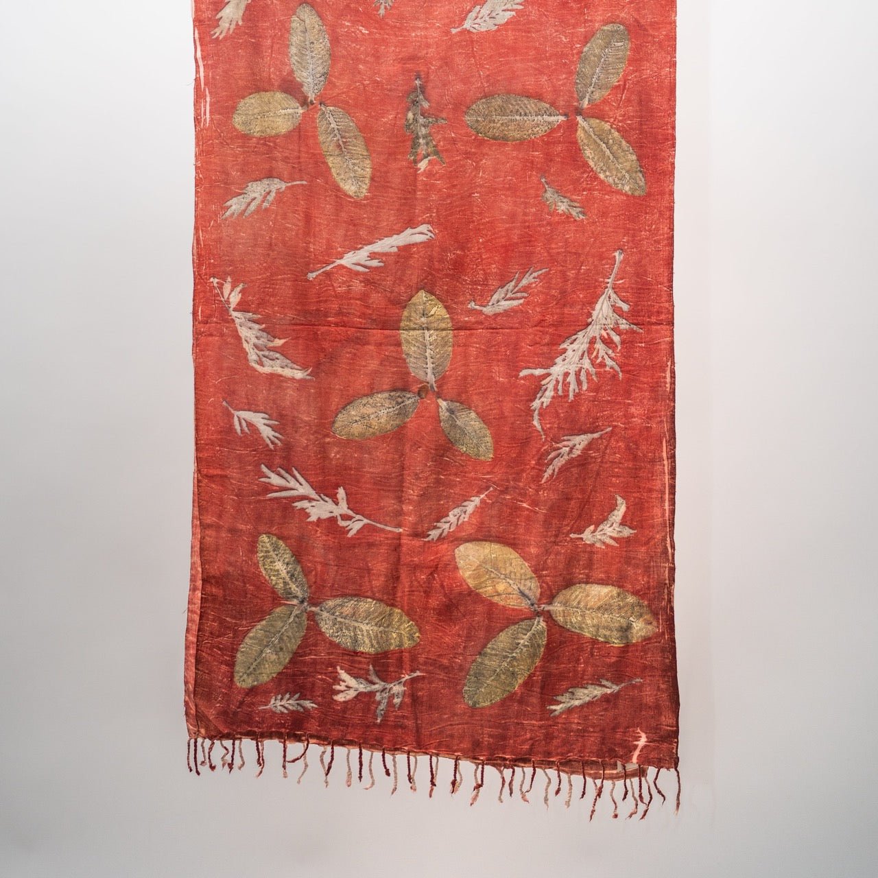 Crimson Eri Silk Scarf – Handcrafted Natural Silk Stole – Womens Scarf on Brown Living™. SKU: scarfcrimsoneri. Img 3.