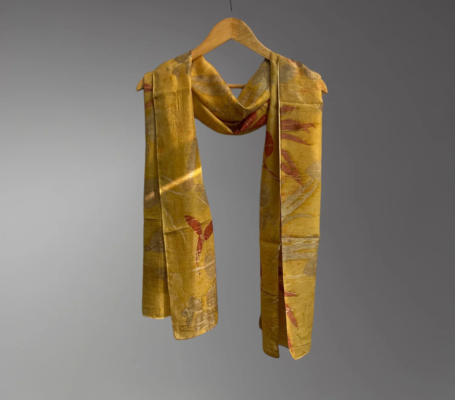 Crimson Rose Pure Silk Scarf – Naturally Ecoprinted & Handcrafted – Womens Scarf on Brown Living™. SKU: RO-SCARF-001. Img 4.