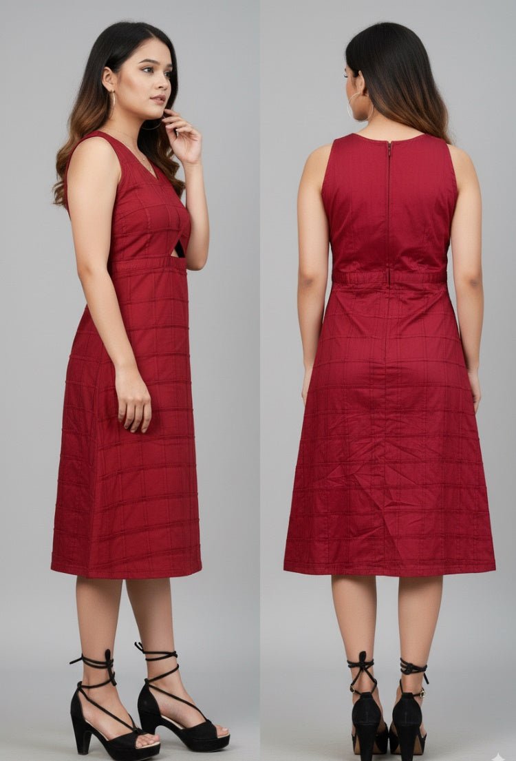 Crimson Weave Cotton Dress – Comfortable & Stylish Wear for Women – Womens Dress on Brown Living™. SKU: MD08025. Img 5.