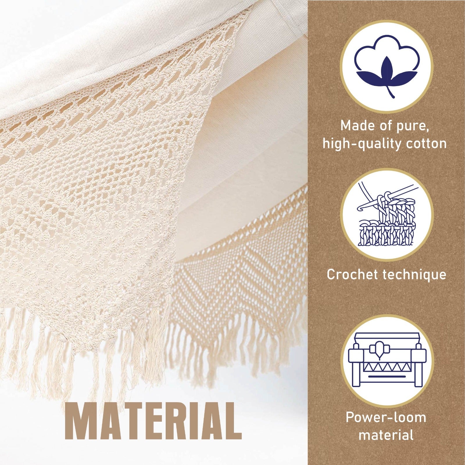 Crochet Hammock for Adults & Kids, Jhula for Home Balcony Patio Swing – Home & Garden on Brown Living™. SKU: CROC-S-Natural. Img 2.