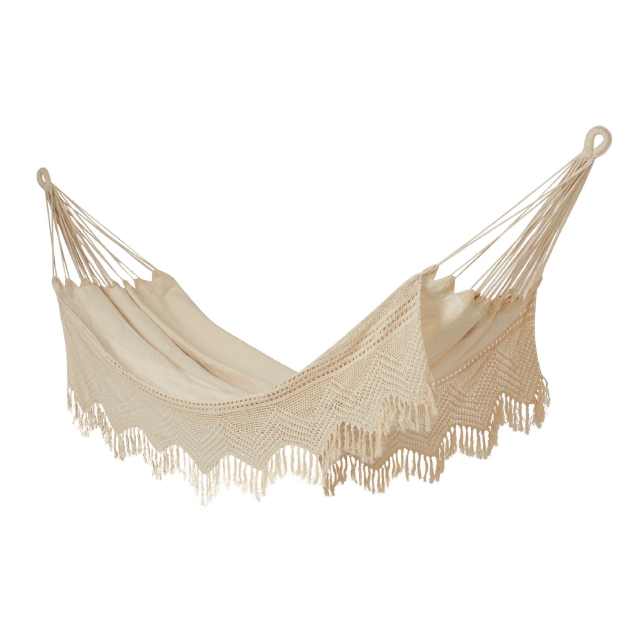 Crochet Hammock for Adults & Kids, Jhula for Home Balcony Patio Swing – Home & Garden on Brown Living™. SKU: CROC-S-Natural. Img 1.