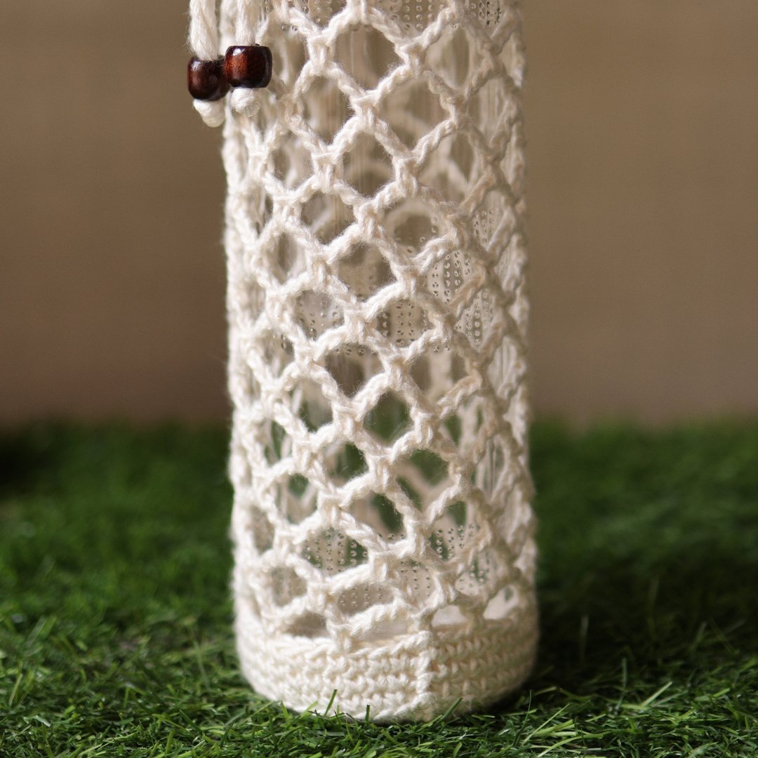 Crochet Web White Handmade Bottle Cover – Bottles & Sippers on Brown Living™. SKU: SAR115. Img 3.