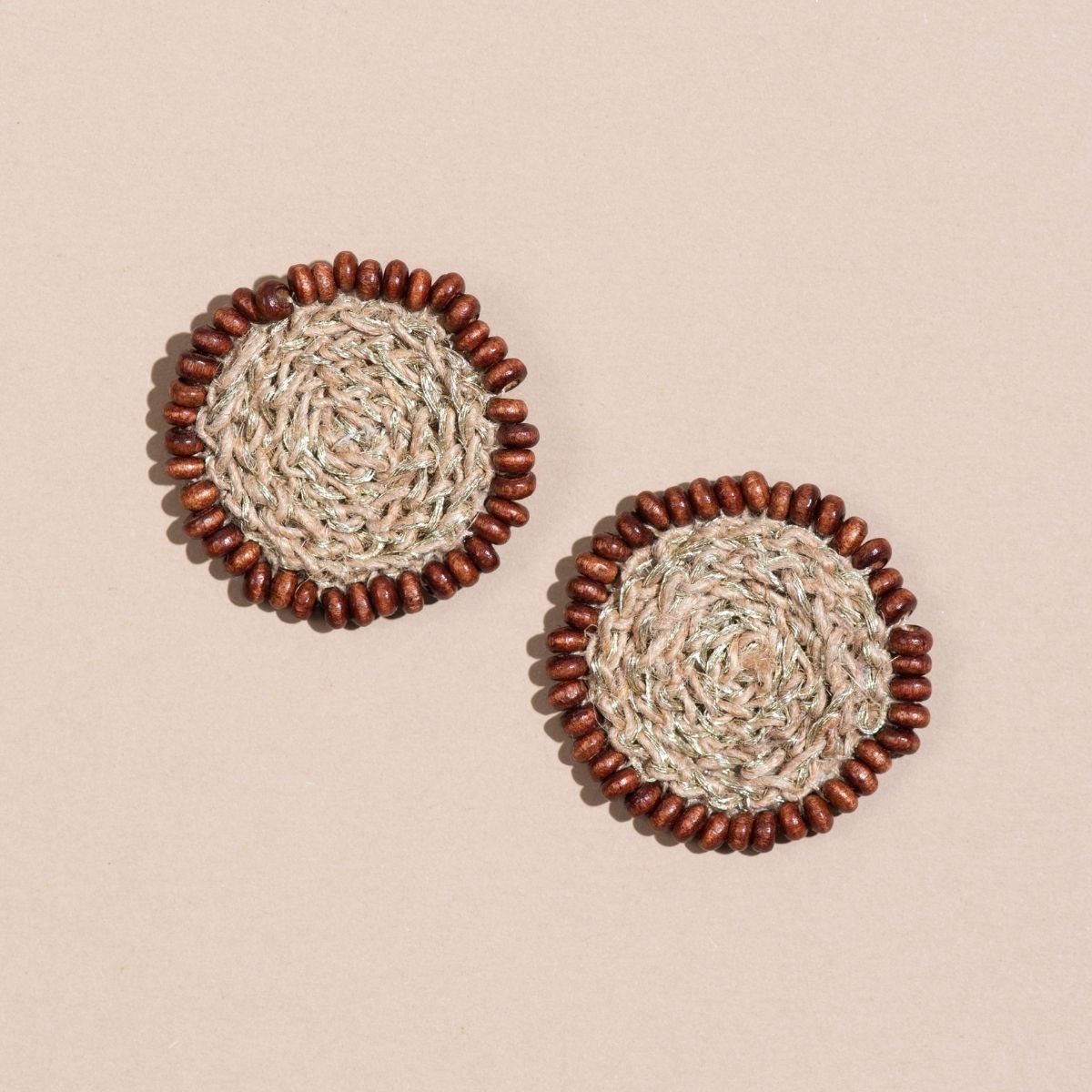 Crocheted Jute and Wooden Bead Multi Strand Necklace Earrings Set – Womens Earrings on Brown Living™. SKU: JCC032. Img 4.