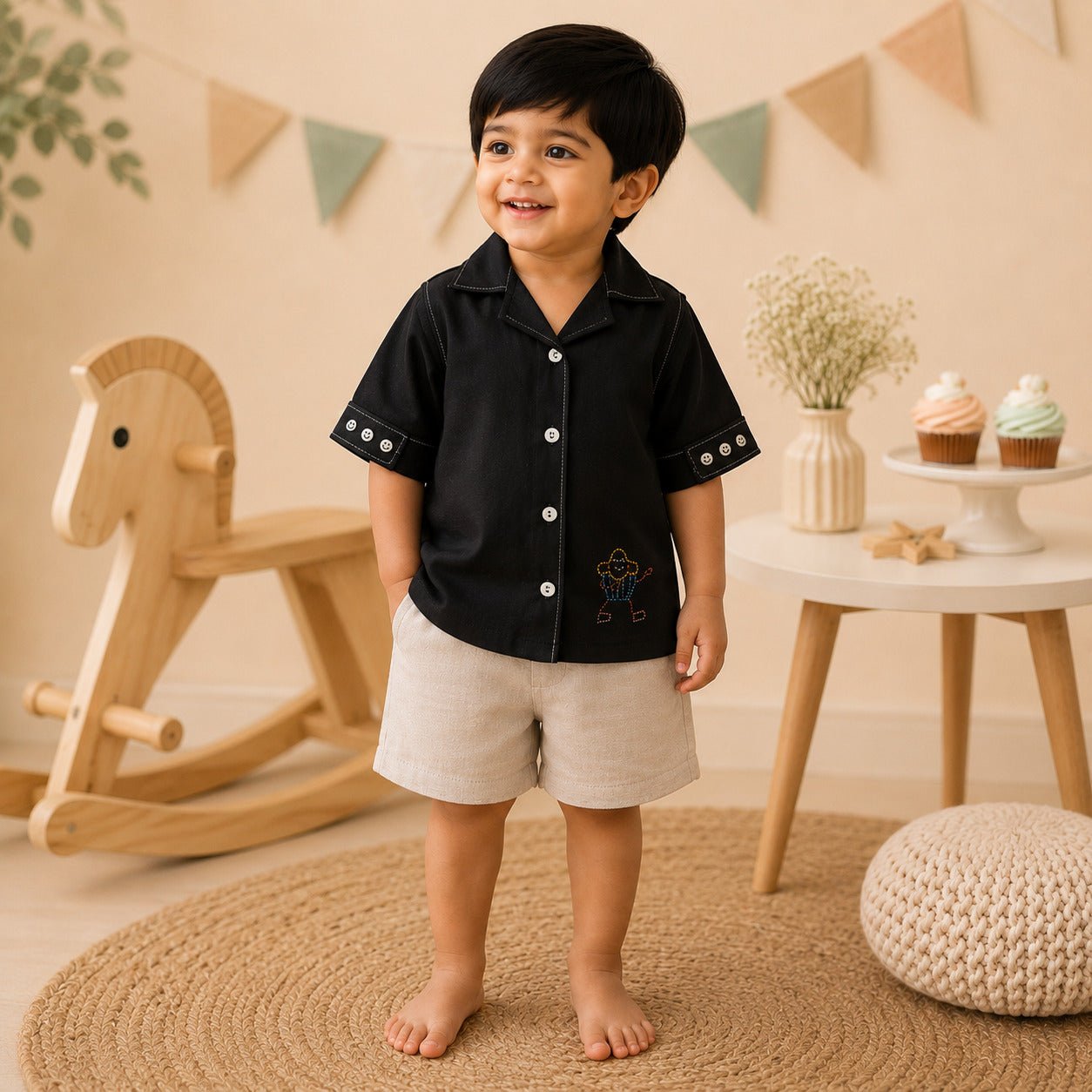 Cupcake Charm Hemp Shirt for Boys – Kids Shirts on Brown Living™. SKU: TCC-SW26-20-A. Img 1.