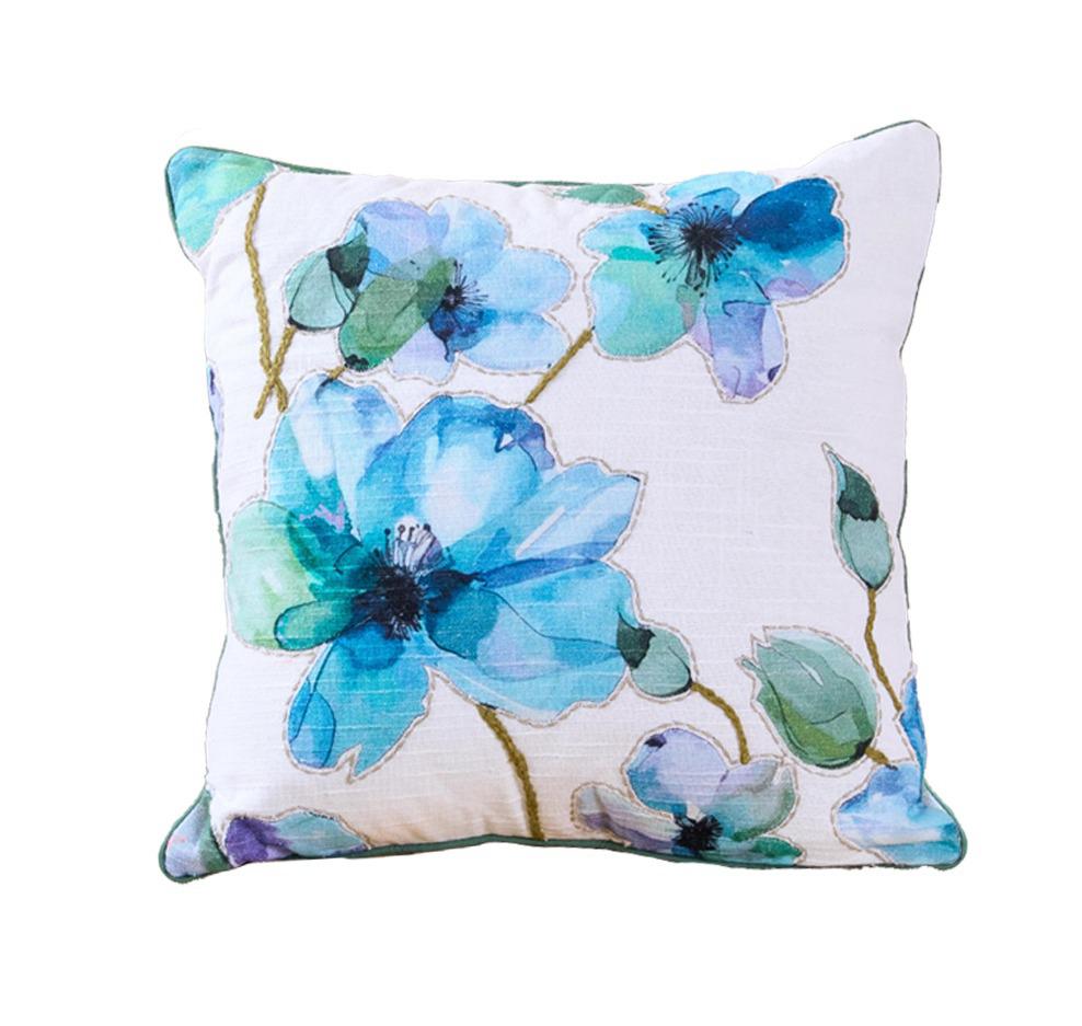 Dahlia Blue Cotton Cushion | Floral Decorative Accent Cushion – Pillow on Brown Living™. SKU: TEE-25711. Img 3.
