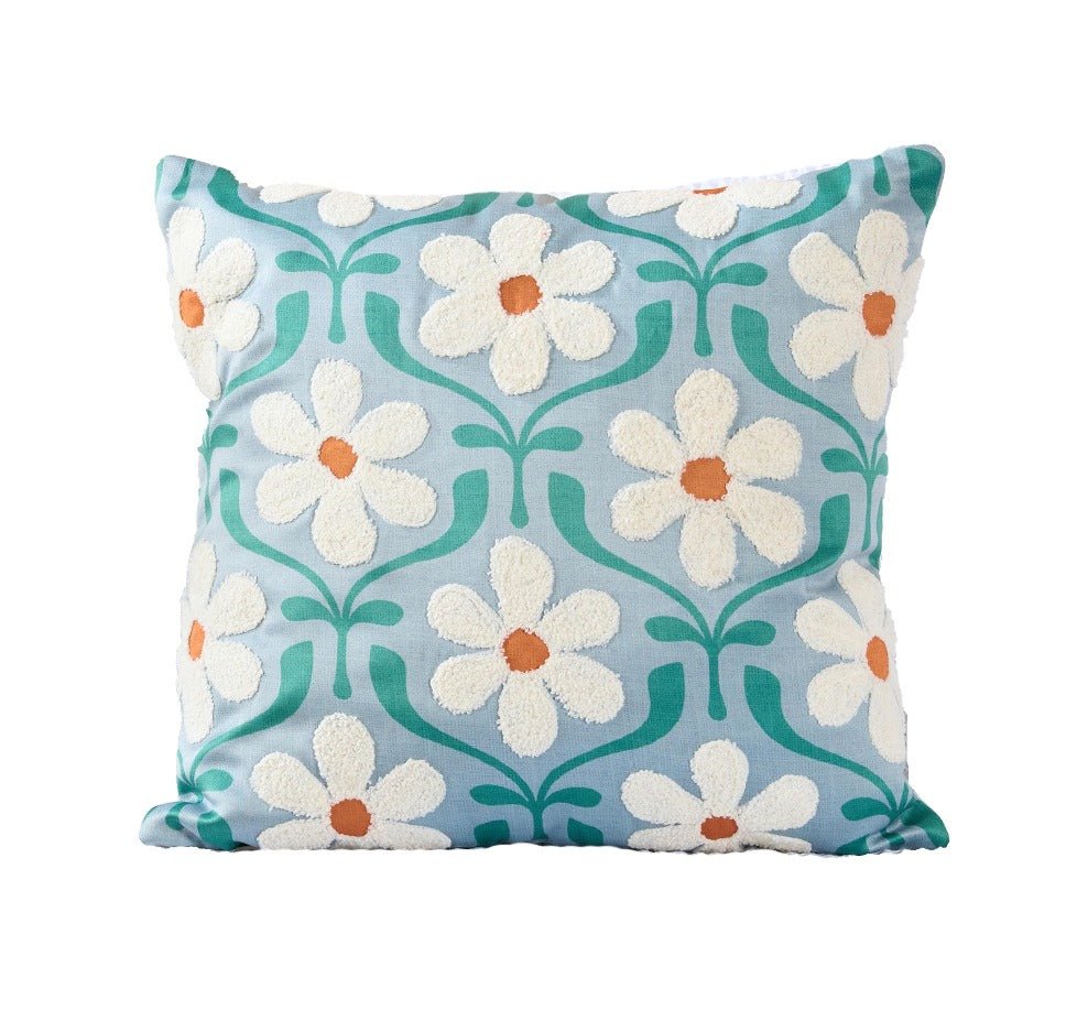 Daisy Green Petals Velvet Cushion | Floral Luxury Decorative Cushion – Pillow on Brown Living™. SKU: TEE-25743. Img 3.