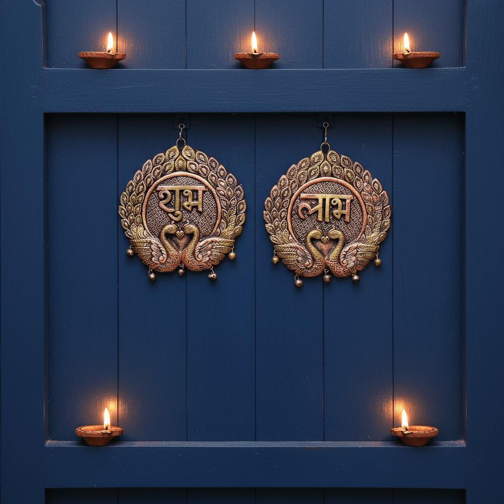 Dancing Peacock Subh Labh Set – Traditional Decor – Home Decor on Brown Living™. SKU: D10. Img 3.