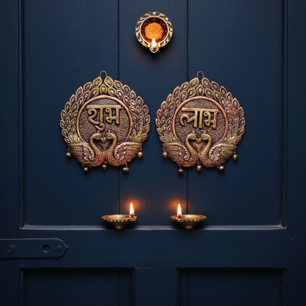 Dancing Peacock Subh Labh Set – Traditional Decor – Home Decor on Brown Living™. SKU: D10. Img 4.