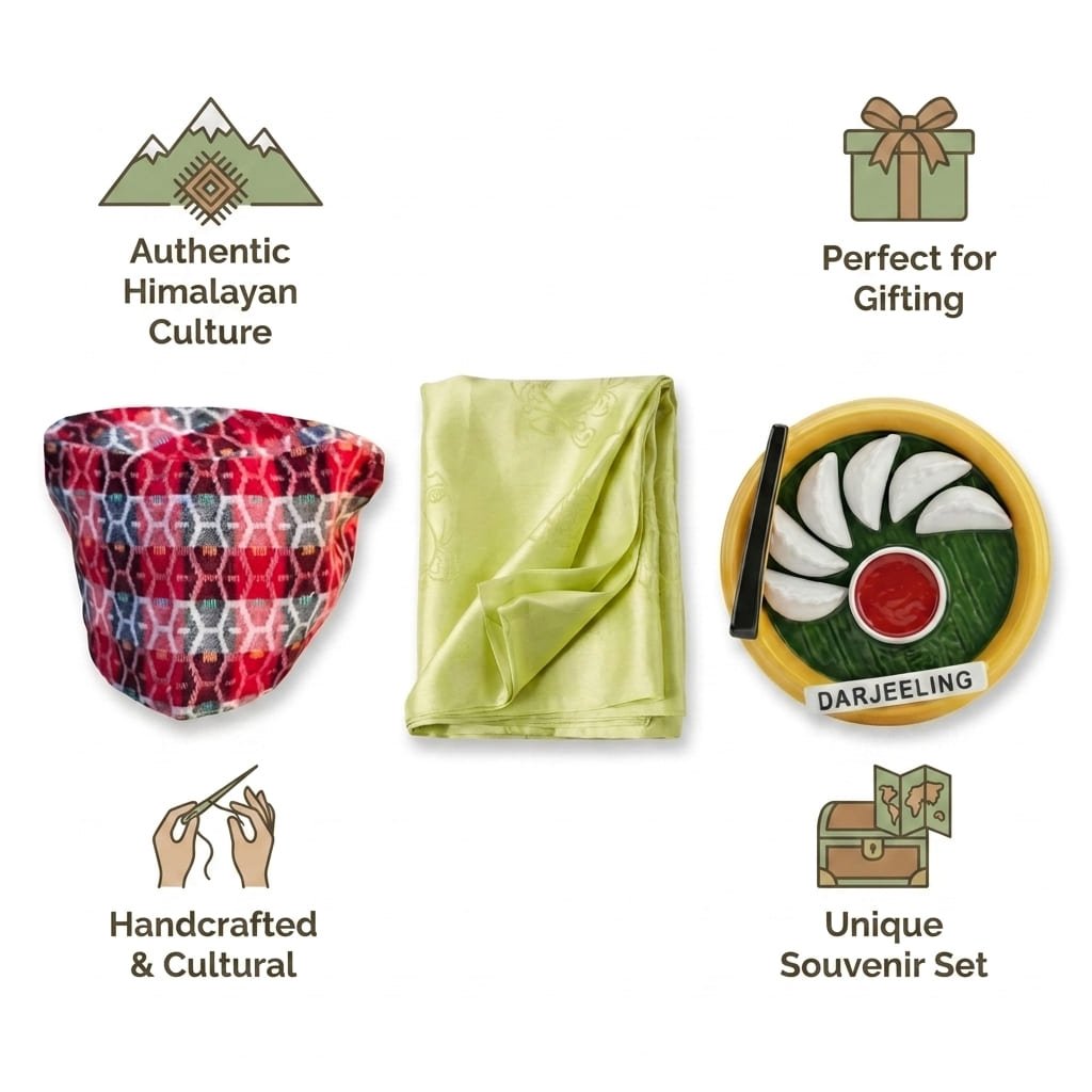 Darjeeling Heritage Gift Kit Nepali Topi Khada Set – Gift on Brown Living™. SKU: DOS-DHK-01. Img 3.