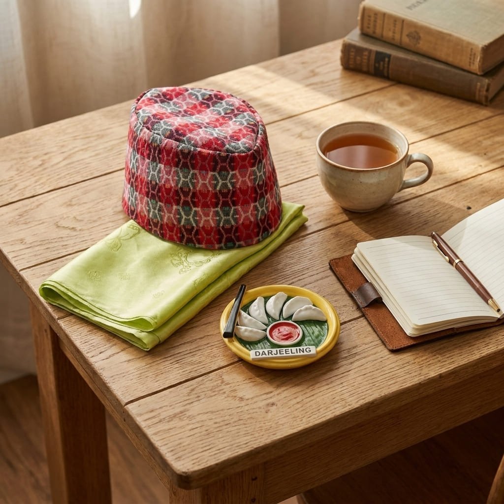 Darjeeling Heritage Gift Kit Nepali Topi Khada Set – Gift on Brown Living™. SKU: DOS-DHK-01. Img 4.