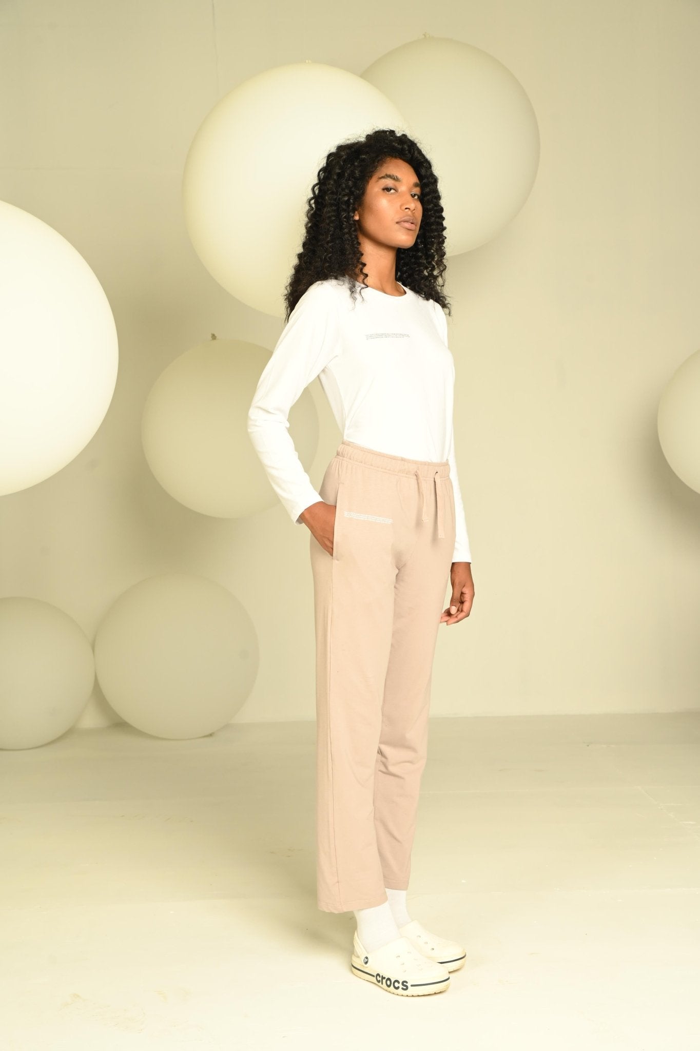 Day-Night Women's Pyjama | Soft Comfortable Cotton Sleepwear Bottom – Womens Pajamas on Brown Living™. SKU: W-PYJ-BEG-L1. Img 7.