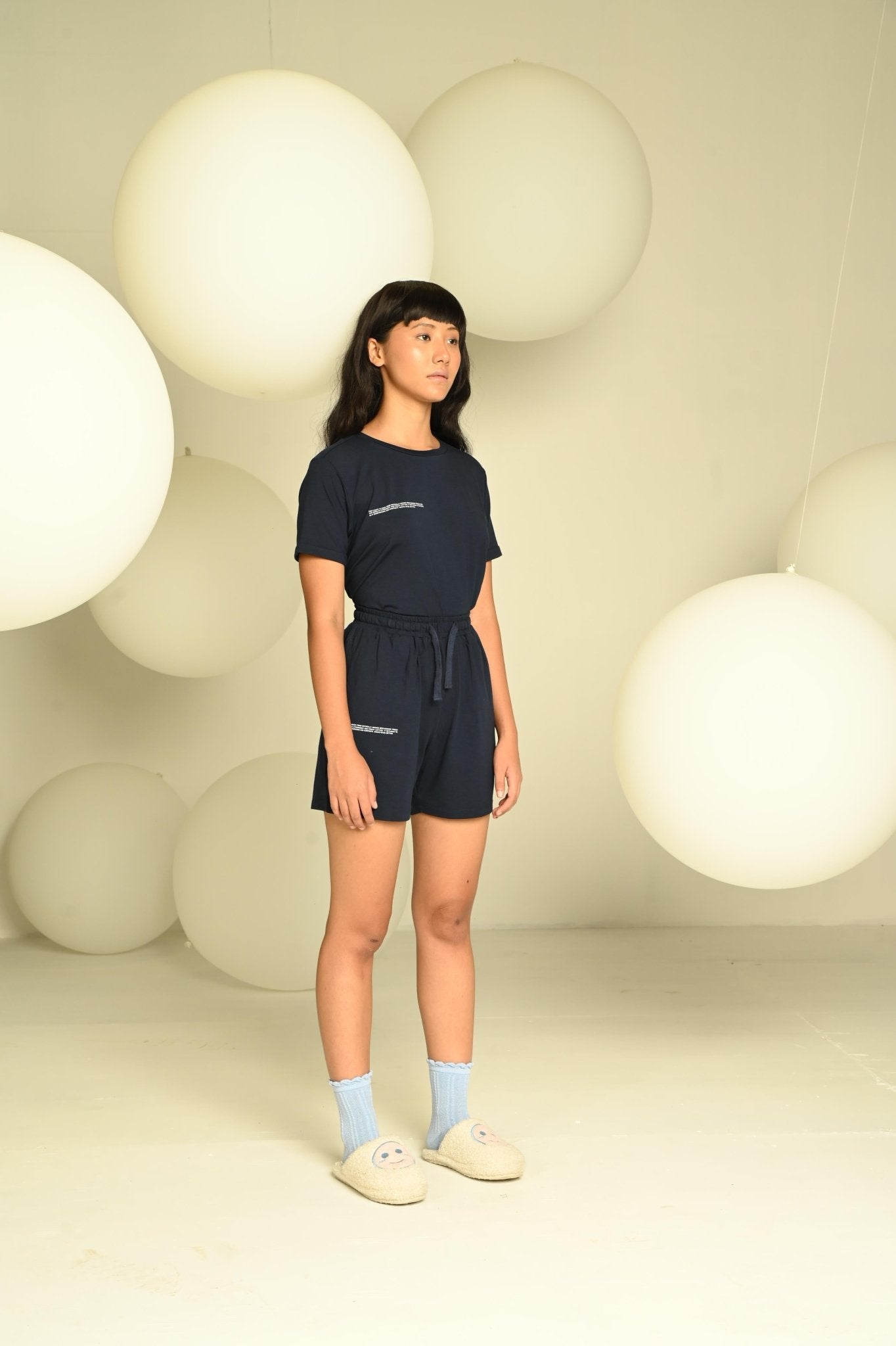 Day-Night Women's Shorts | Soft Breathable Cotton Lounge Shorts – Womens Shorts on Brown Living™. SKU: W-SHO-2-NAVY-L1. Img 6.