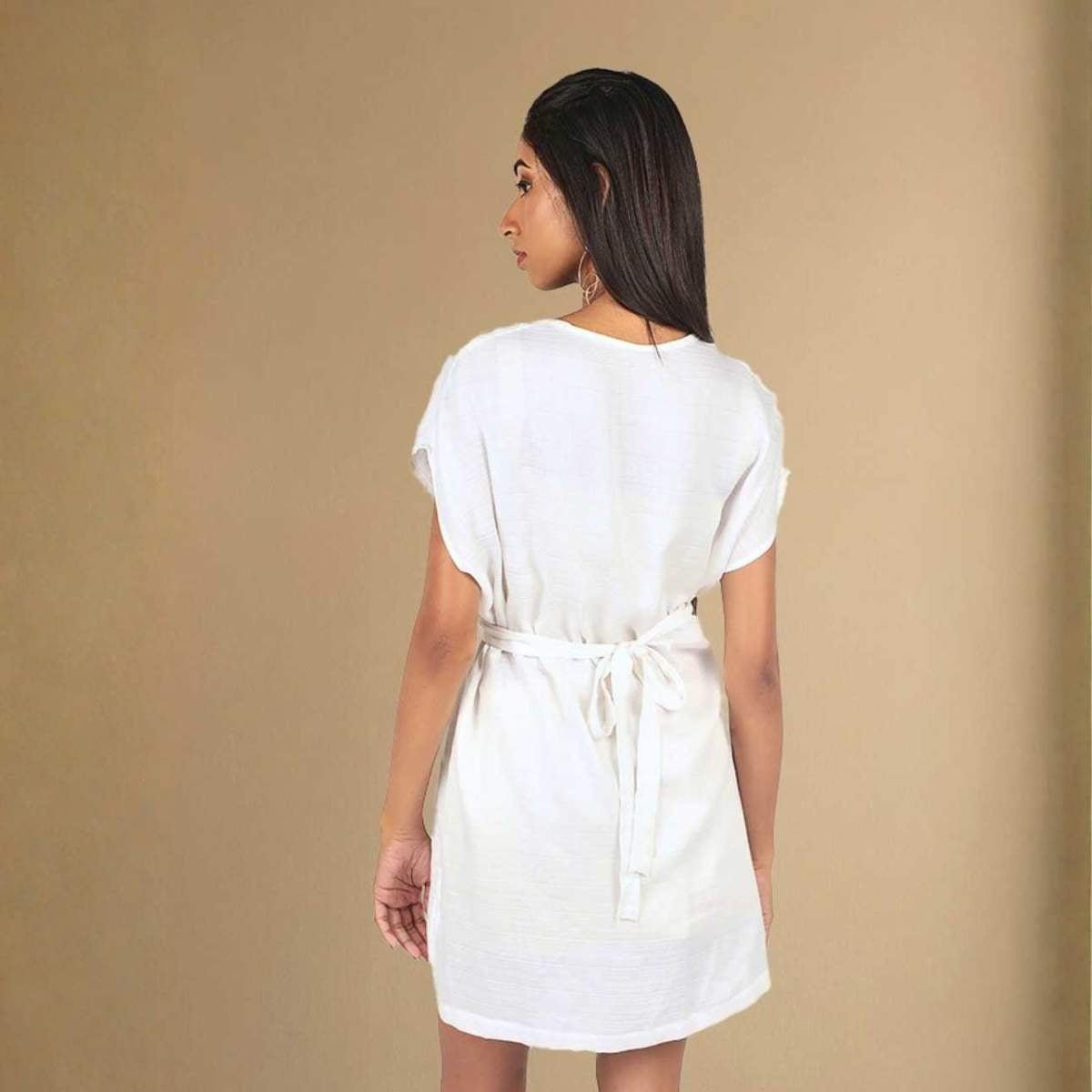 Daydream White Tencel Dress For Women | Soft & Breathable – Womens Dress on Brown Living™. SKU: JDS2009XS. Img 4.