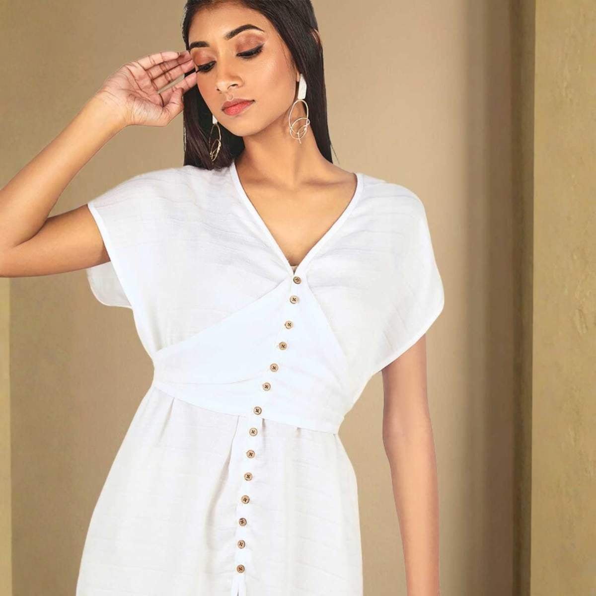 Daydream White Tencel Dress For Women | Soft & Breathable – Womens Dress on Brown Living™. SKU: JDS2009XS. Img 5.