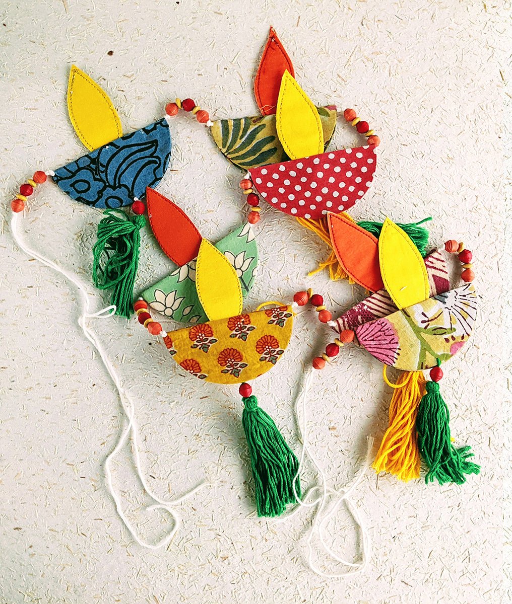 Deep Hanging Set Of 2 | Fabric Toran For Diwali Door Decor – Decor & Artefacts on Brown Living™. SKU: Gul_Diwali_26_015. Img 1.