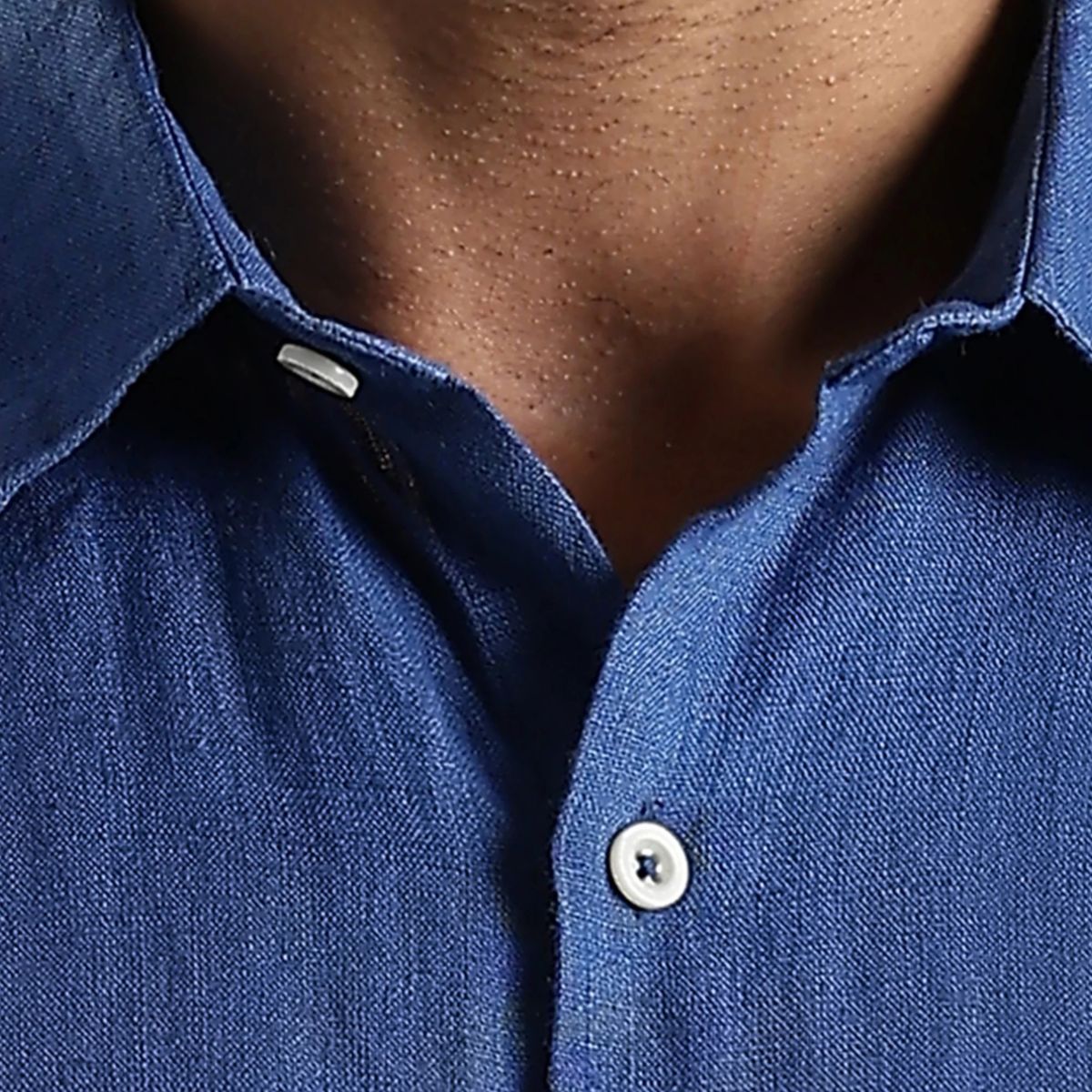 Denim Blue Linen Sora Shirt – Relaxed Everyday Outfit – Mens Shirt on Brown Living™. SKU: LN - SR - F - S. Img 5.