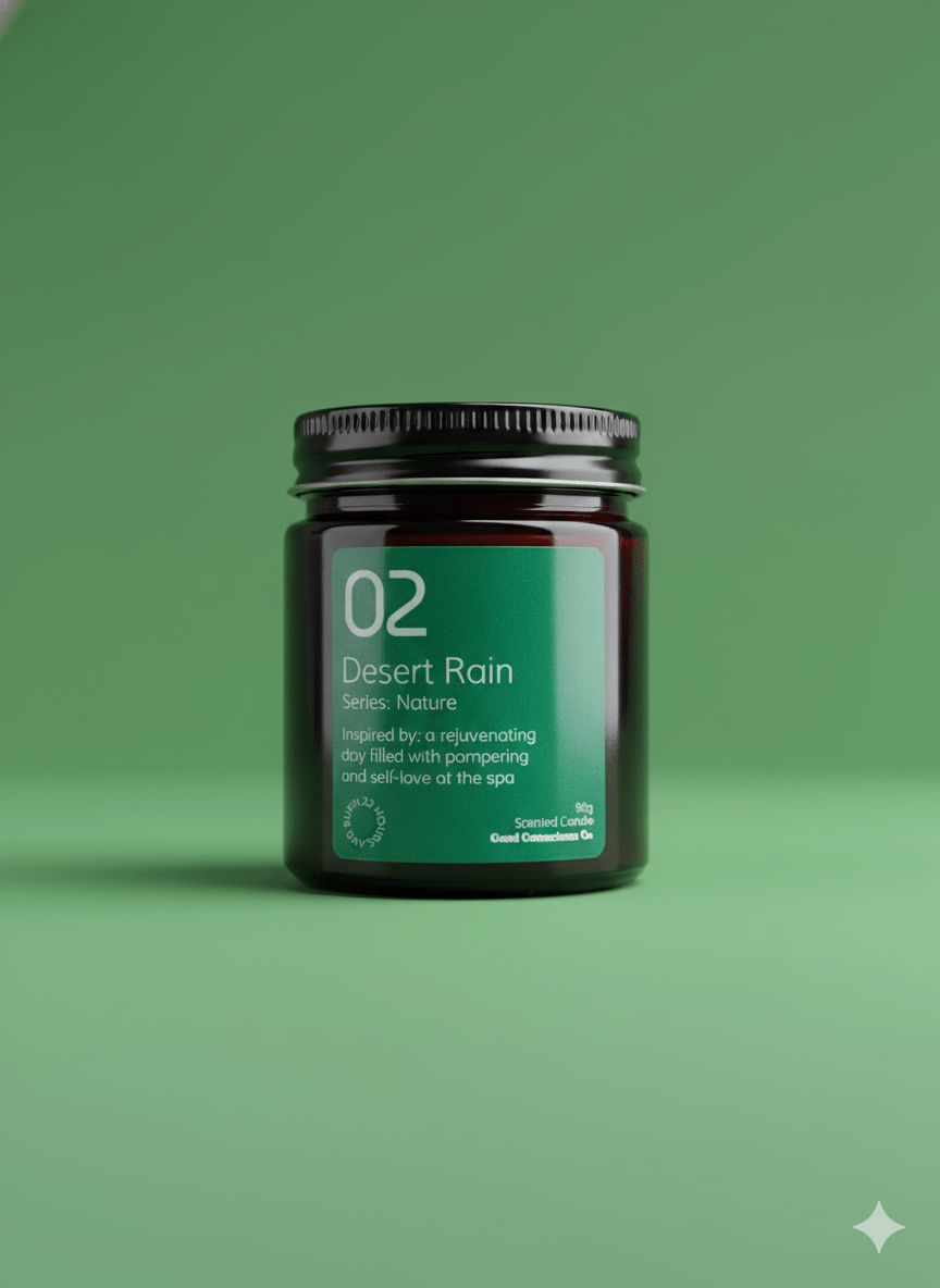 Desert Rain Soy Wax Candle – Handmade, Vegan & Fresh Spa Scent – Candles & Fragrances on Brown Living™. SKU: 02DRAJ90. Img 1.
