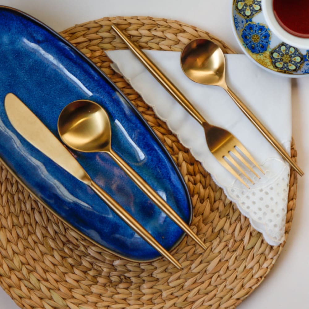 Designer Steel Cutlery – Cutlery Kit by ONEarth available on Brown Living™. Full Golden . SKU: OEP314a. Img 7.